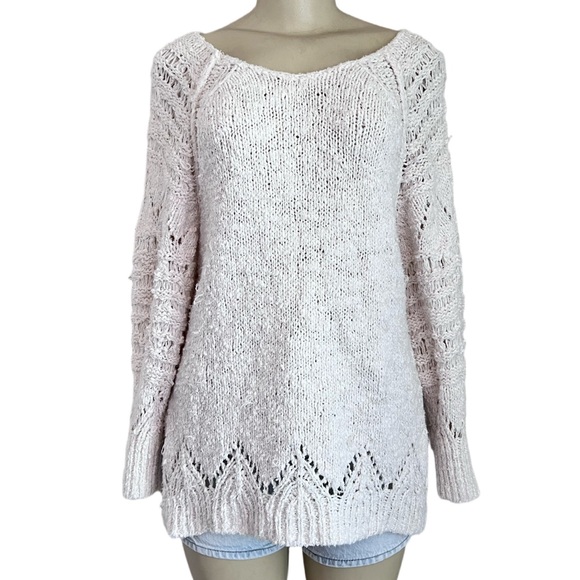 Anthropologie open knit design cream colored comfy Sweater Size Small⭐️ - Picture 1 of 8